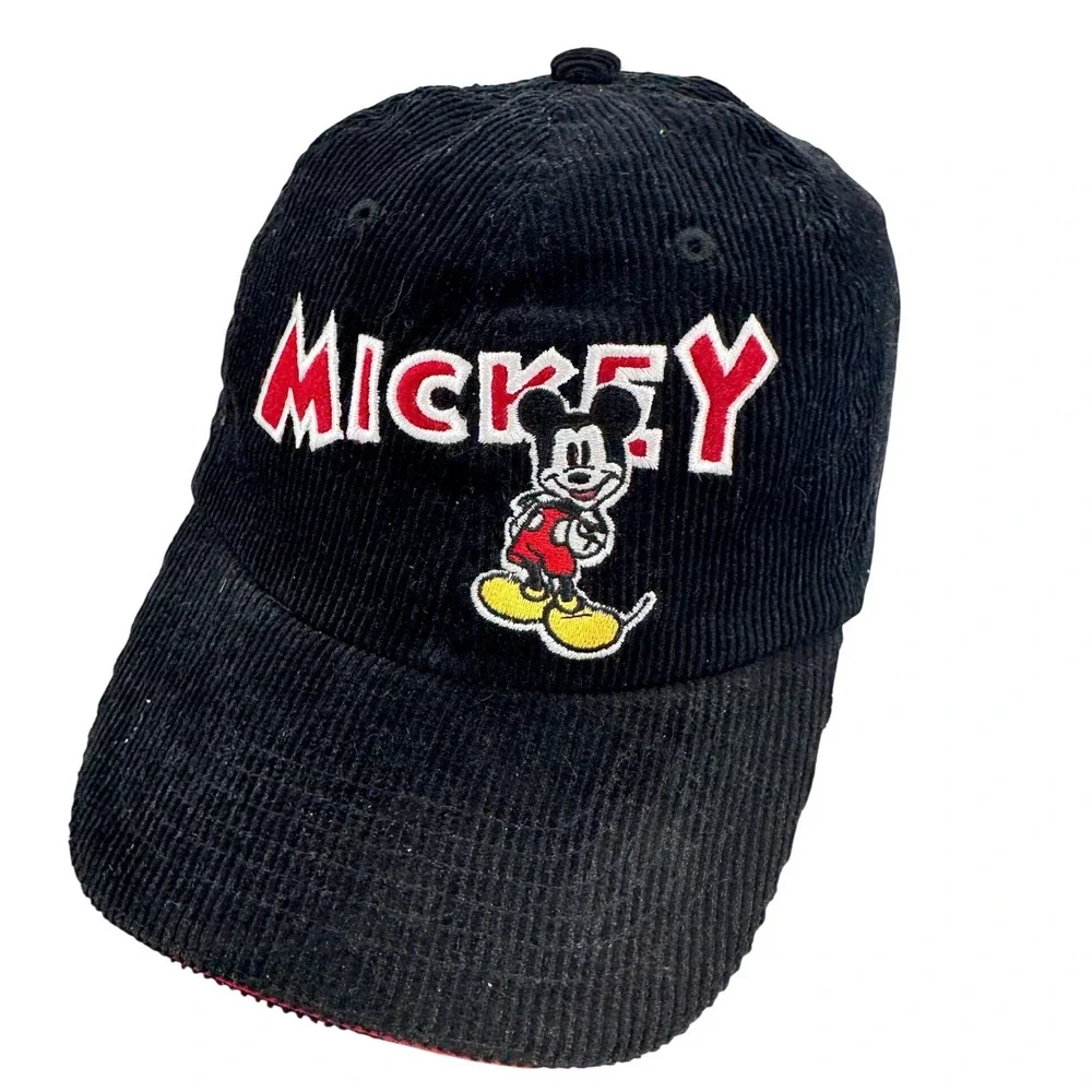 Disney Store Mickey Mouse‎ Corduroy Hat Mens S/M Black Embroidered Baseball Cap